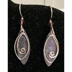 1.25 Inch Silver Tone Purple Eliptical Modern Dangle Pierced Earrings